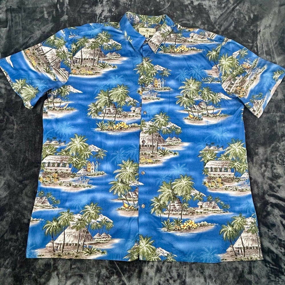 Island Shores Men’s Hawaiian Shirt size XXL Blue Islands